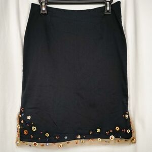 Vintage Y2K Cordelia Beaded Sequin Mini Skirt Mesh Hem Slit Black Medium M 8
